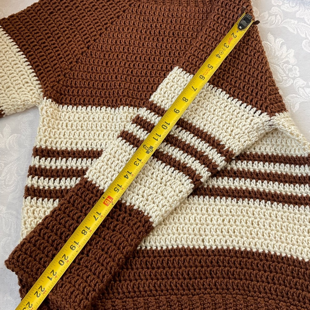 Unbranded Hand Made Braided Brown White Braided Knit Sweater Women Size Large - Picture 7 of 7